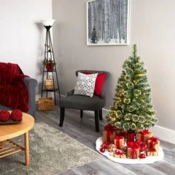 Nearly Natural Pre-Lit LED Slim Snow Flocked Tip Wisconsin Pine Artificial Christmas Tree Clear Lights -Christmas Trees Sales Store unnamed file 6957