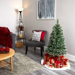 Nearly Natural Pre-Lit LED Slim Snow Flocked Tip Wisconsin Pine Artificial Christmas Tree Clear Lights -Christmas Trees Sales Store unnamed file 6958