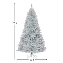 Tangkula 7.5Ft Hinged Artificial Silver Tinsel Christmas Tree with Metal Stand -Christmas Trees Sales Store unnamed file 6977