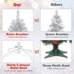 Tangkula 7.5Ft Hinged Artificial Silver Tinsel Christmas Tree with Metal Stand -Christmas Trees Sales Store unnamed file 6980