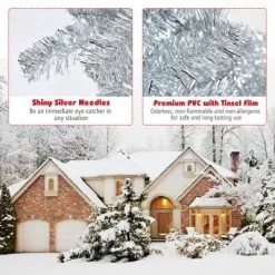 Tangkula 7.5Ft Hinged Artificial Silver Tinsel Christmas Tree with Metal Stand -Christmas Trees Sales Store unnamed file 6981