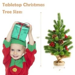 Tangkula 20” Mini Realistic Christmas Tree, Artificial Tabletop Christmas Tree W/ 55 Branch Tips -Christmas Trees Sales Store unnamed file 6994