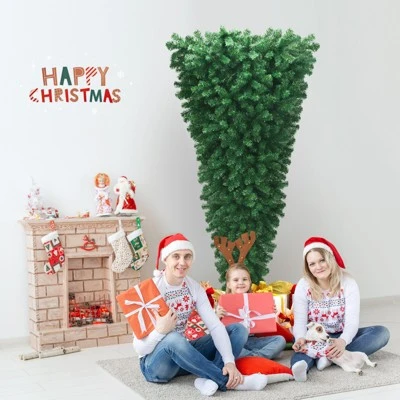 Tangkula 7ft Upside Down Christmas Tree Artificial Green Inverted PVC Tree with Metal Stand 2 Tangkula 7ft Upside Down Christmas Tree Artificial Green Inverted PVC Tree with Metal Stand - Image 2