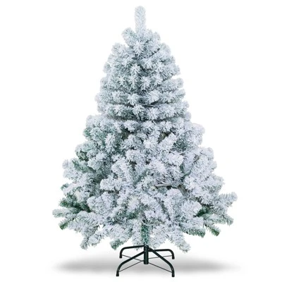 Tangkula 4.5 FT Snow Flocked Christmas Tree Pre-lit Christmas Tree w/295 Branch Tips & 150 Warm White LED Lights 1 Tangkula 4.5 FT Snow Flocked Christmas Tree Pre-lit Christmas Tree w/295 Branch Tips & 150 Warm White LED Lights