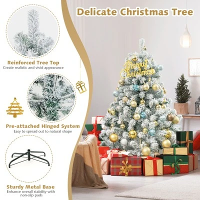 Tangkula 4.5 FT Snow Flocked Christmas Tree Pre-lit Christmas Tree w/295 Branch Tips & 150 Warm White LED Lights 2 Tangkula 4.5 FT Snow Flocked Christmas Tree Pre-lit Christmas Tree w/295 Branch Tips & 150 Warm White LED Lights - Image 2