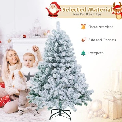 Tangkula 4.5 FT Snow Flocked Christmas Tree Pre-lit Christmas Tree w/295 Branch Tips & 150 Warm White LED Lights 3 Tangkula 4.5 FT Snow Flocked Christmas Tree Pre-lit Christmas Tree w/295 Branch Tips & 150 Warm White LED Lights - Image 3