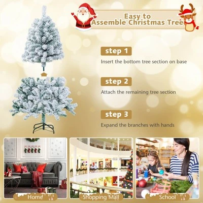 Tangkula 4.5 FT Snow Flocked Christmas Tree Pre-lit Christmas Tree w/295 Branch Tips & 150 Warm White LED Lights 5 Tangkula 4.5 FT Snow Flocked Christmas Tree Pre-lit Christmas Tree w/295 Branch Tips & 150 Warm White LED Lights - Image 5