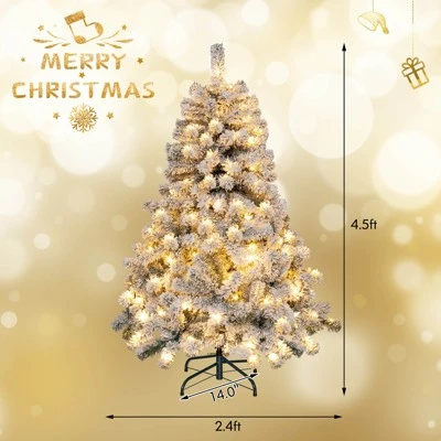 Tangkula 4.5 FT Snow Flocked Christmas Tree Pre-lit Christmas Tree w/295 Branch Tips & 150 Warm White LED Lights 8 Tangkula 4.5 FT Snow Flocked Christmas Tree Pre-lit Christmas Tree w/295 Branch Tips & 150 Warm White LED Lights - Image 8