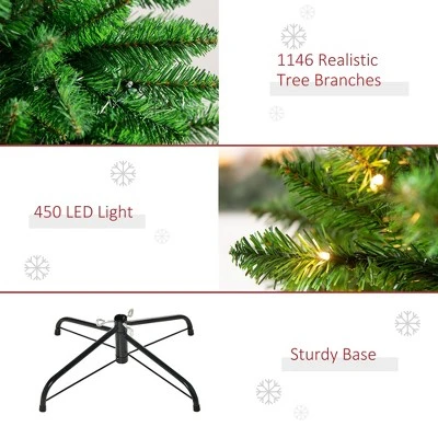 HOMCOM 7.5ft Tall Pre-lit Pine Artificial Christmas Tree with Realistic Branches, 450 Warm White LED Lights and 1146 Tips 4 HOMCOM 7.5ft Tall Pre-lit Pine Artificial Christmas Tree with Realistic Branches, 450 Warm White LED Lights and 1146 Tips - Image 4