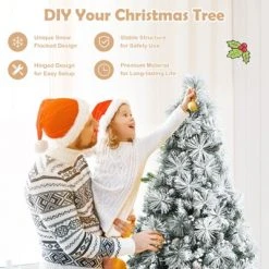 Tangkula 6/7/8ft Snow Flocked Christmas Tree Full-bodied Hinged Xmas Tree w/ Glittery Pine Cones Holiday Festival Supplies -Christmas Trees Sales Store unnamed file 7051
