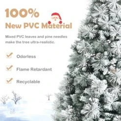Tangkula 6/7/8ft Snow Flocked Christmas Tree Full-bodied Hinged Xmas Tree w/ Glittery Pine Cones Holiday Festival Supplies -Christmas Trees Sales Store unnamed file 7052