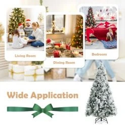 Tangkula 6/7/8ft Snow Flocked Christmas Tree Full-bodied Hinged Xmas Tree w/ Glittery Pine Cones Holiday Festival Supplies -Christmas Trees Sales Store unnamed file 7053