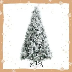 Tangkula 6/7/8ft Snow Flocked Christmas Tree Full-bodied Hinged Xmas Tree w/ Glittery Pine Cones Holiday Festival Supplies -Christmas Trees Sales Store unnamed file 7057