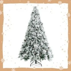 Tangkula 6/7/8ft Snow Flocked Christmas Tree Full-bodied Hinged Xmas Tree w/ Glittery Pine Cones Holiday Festival Supplies -Christmas Trees Sales Store unnamed file 7058