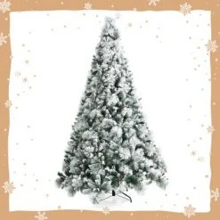 Tangkula 6/7/8ft Snow Flocked Christmas Tree Full-bodied Hinged Xmas Tree w/ Glittery Pine Cones Holiday Festival Supplies -Christmas Trees Sales Store unnamed file 7059