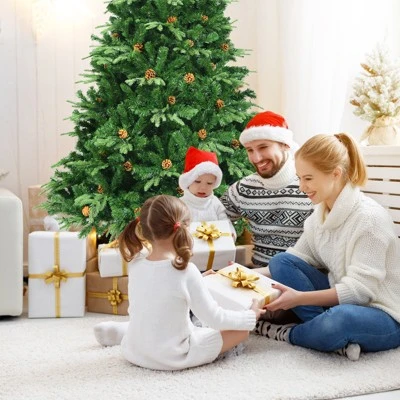 Tangkula 8' PE/PVC Artificial Pine Tree Pre-Lit Christmas Tree w/ 600 LED Lights & Pine Cones 2 Tangkula 8' PE/PVC Artificial Pine Tree Pre-Lit Christmas Tree w/ 600 LED Lights & Pine Cones - Image 2