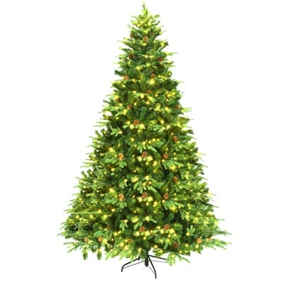 Tangkula 8' PE/PVC Artificial Pine Tree Pre-Lit Christmas Tree w/ 600 LED Lights & Pine Cones 5 Tangkula 8' PE/PVC Artificial Pine Tree Pre-Lit Christmas Tree w/ 600 LED Lights & Pine Cones - Image 5