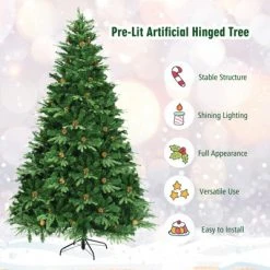 Tangkula 8' PE/PVC Artificial Pine Tree Pre-Lit Christmas Tree w/ 600 LED Lights & Pine Cones 14 Tangkula 8' PE/PVC Artificial Pine Tree Pre-Lit Christmas Tree w/ 600 LED Lights & Pine Cones -Christmas Trees Sales Store unnamed file 7066