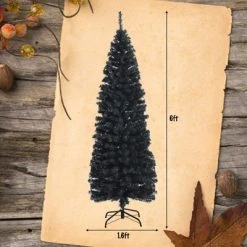 Tangkula 6FT Artificial Full Black Christmas Tree Slim Pencil Tree Seasonal Holiday Decoration for Home Office & Party