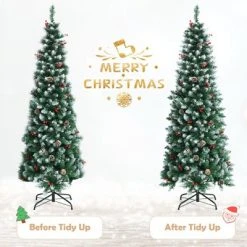 Tangkula Happygrill 5ft Pre-lit Artificial Christmas Tree Slim Artificial Xmas Tree w/ 250 Replaceable LED Lights & 408 Branch Tips -Christmas Trees Sales Store unnamed file 7109