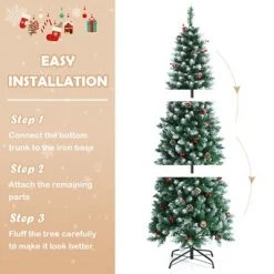 Tangkula Happygrill 5ft Pre-lit Artificial Christmas Tree Slim Artificial Xmas Tree w/ 250 Replaceable LED Lights & 408 Branch Tips -Christmas Trees Sales Store unnamed file 7110