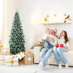 Tangkula Happygrill 5ft Pre-lit Artificial Christmas Tree Slim Artificial Xmas Tree w/ 250 Replaceable LED Lights & 408 Branch Tips -Christmas Trees Sales Store unnamed file 7113