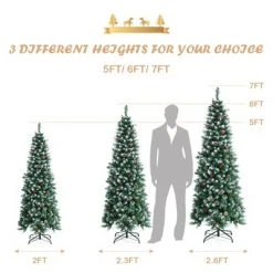 Tangkula Happygrill 5ft Pre-lit Artificial Christmas Tree Slim Artificial Xmas Tree w/ 250 Replaceable LED Lights & 408 Branch Tips -Christmas Trees Sales Store unnamed file 7114