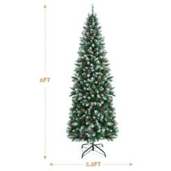 Tangkula Happygrill 5ft Pre-lit Artificial Christmas Tree Slim Artificial Xmas Tree w/ 250 Replaceable LED Lights & 408 Branch Tips -Christmas Trees Sales Store unnamed file 7115