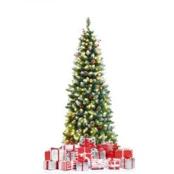 Tangkula Happygrill 5ft Pre-lit Artificial Christmas Tree Slim Artificial Xmas Tree w/ 250 Replaceable LED Lights & 408 Branch Tips -Christmas Trees Sales Store unnamed file 7116