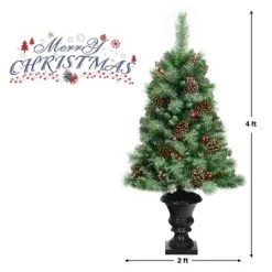 Tangkula 2-Piece 4FT Snow Flocked Artificial Christmas Tree PVC Entrance Tree with Pine Cones & Red Berries -Christmas Trees Sales Store unnamed file 7119