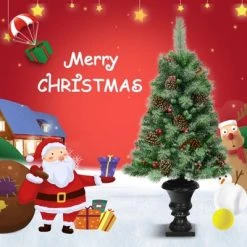 Tangkula 2-Piece 4FT Snow Flocked Artificial Christmas Tree PVC Entrance Tree with Pine Cones & Red Berries -Christmas Trees Sales Store unnamed file 7122