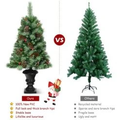 Tangkula 2-Piece 4FT Snow Flocked Artificial Christmas Tree PVC Entrance Tree with Pine Cones & Red Berries -Christmas Trees Sales Store unnamed file 7124