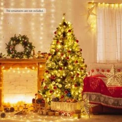 Tangkula 6ft Pre-lit Christmas Tree Artificial Christmas Pine Tree w/ 350 LED Lights & 814 Branch Tips -Christmas Trees Sales Store unnamed file 7138