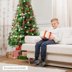 Tangkula 6ft Pre-lit Christmas Tree Artificial Christmas Pine Tree w/ 350 LED Lights & 814 Branch Tips -Christmas Trees Sales Store unnamed file 7139