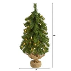 2ft Nearly Natural Pre-Lit Alpine Artificial Christmas Tree Clear Lights in Burlap Planter