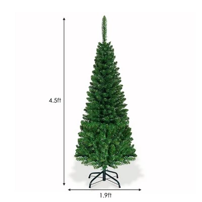 Tangkula 4.5ft Pencil Christmas Tree Pre-Lit Hinged Artificial Decoration w/ 150 Colorful Lights 4 Tangkula 4.5ft Pencil Christmas Tree Pre-Lit Hinged Artificial Decoration w/ 150 Colorful Lights - Image 4