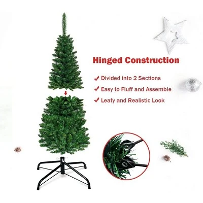 Tangkula 4.5ft Pencil Christmas Tree Pre-Lit Hinged Artificial Decoration w/ 150 Colorful Lights 6 Tangkula 4.5ft Pencil Christmas Tree Pre-Lit Hinged Artificial Decoration w/ 150 Colorful Lights - Image 6