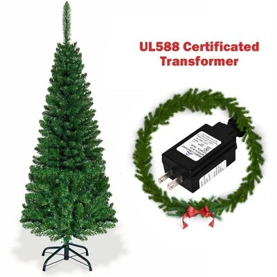 Tangkula 4.5ft Pencil Christmas Tree Pre-Lit Hinged Artificial Decoration w/ 150 Colorful Lights 7 Tangkula 4.5ft Pencil Christmas Tree Pre-Lit Hinged Artificial Decoration w/ 150 Colorful Lights - Image 7