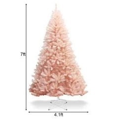 Tangkula 7ft Pink Artificial Christmas Tree 937 Hinged tips w/ Metal Stand Holiday Season