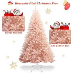Tangkula 7ft Pink Artificial Christmas Tree 937 Hinged tips w/ Metal Stand Holiday Season -Christmas Trees Sales Store unnamed file 7174