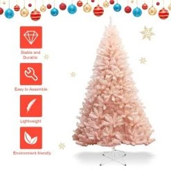 Tangkula 7ft Pink Artificial Christmas Tree 937 Hinged tips w/ Metal Stand Holiday Season -Christmas Trees Sales Store unnamed file 7175
