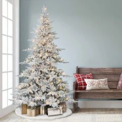 Puleo 7' Pre-Lit LED Flocked Full Utah Fir Artificial Christmas Tree Color Select Lights