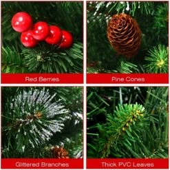 Tangkula 4FT Snow Flocked Artificial Christmas Tree PVC Entrance Tree W/ Pine Cones & Red Berries -Christmas Trees Sales Store unnamed file 7191
