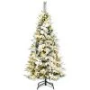 Tangkula Pre-Lit Lifelike Xmas Tree 5FT Snow-Flocked Slim Christmas Tree W/ 339 Branches Tips