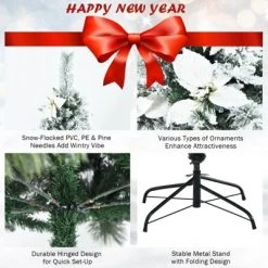 Tangkula Pre-Lit Lifelike Xmas Tree 5FT Snow-Flocked Slim Christmas Tree W/ 339 Branches Tips -Christmas Trees Sales Store unnamed file 7194