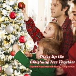 Tangkula Pre-Lit Lifelike Xmas Tree 5FT Snow-Flocked Slim Christmas Tree W/ 339 Branches Tips -Christmas Trees Sales Store unnamed file 7196