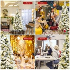 Tangkula Pre-Lit Lifelike Xmas Tree 5FT Snow-Flocked Slim Christmas Tree W/ 339 Branches Tips -Christmas Trees Sales Store unnamed file 7197