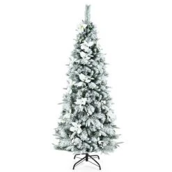 Tangkula Pre-Lit Lifelike Xmas Tree 5FT Snow-Flocked Slim Christmas Tree W/ 339 Branches Tips -Christmas Trees Sales Store unnamed file 7202