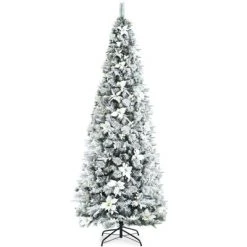 Tangkula Pre-Lit Lifelike Xmas Tree 5FT Snow-Flocked Slim Christmas Tree W/ 339 Branches Tips -Christmas Trees Sales Store unnamed file 7204