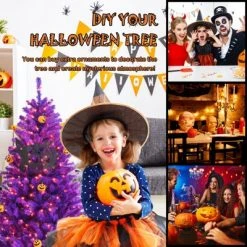 Tangkula Artificial Purple Christmas Tree, Prelit Purple Halloween Tree w/ Orange LED Lights & Pumpkin Ornaments -Christmas Trees Sales Store unnamed file 7221